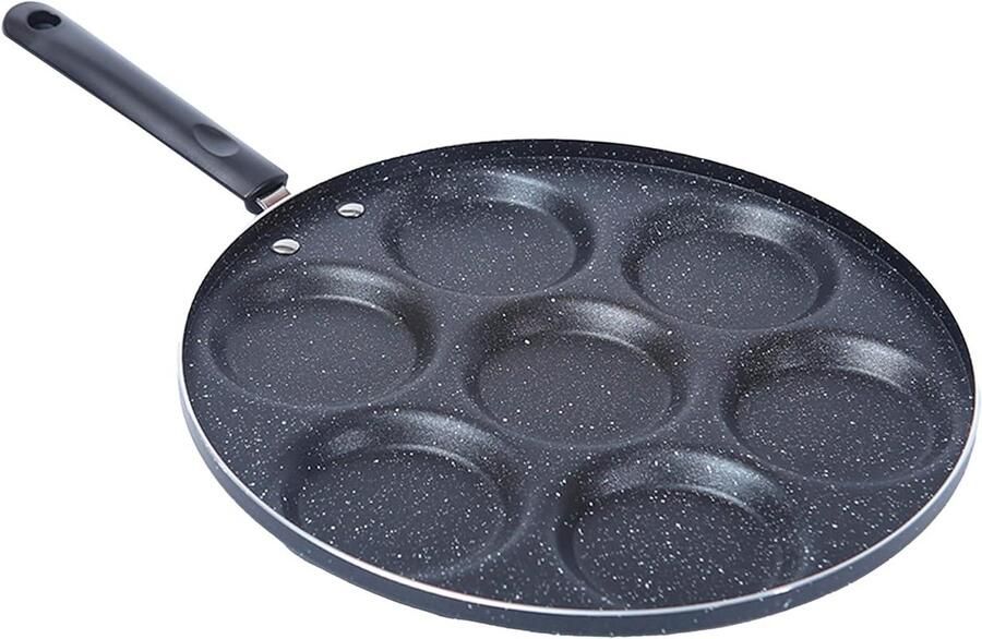 Pannenkoekenpan met 7 Gaten Crepepan Koekenpan Ontbijt Maken Non-stick Oppervlak 30 cm Zwart