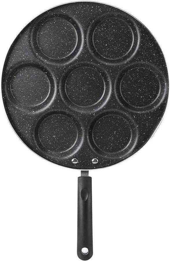 Pannenkoekenpan met 7 gaten Eierpan Koekenpan Ontbijt Bakken Gelijkmatige Warmteverdeling 30 cm Zwart