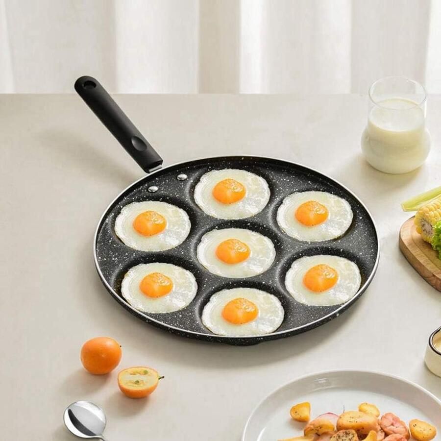 Pannenkoekenpan met 7 Gaten Eierpan Koekenpan Ontbijt Maken Antiaanbaklaag 30 cm Breed Zwart