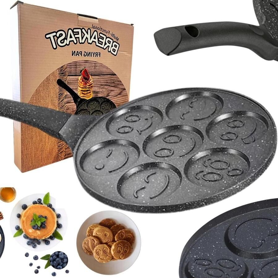 Pannenkoekenpan met 7 Gaten Eierpan Smiley Leuk Ontbijt Maken 7 Emoticons Tegelijk 26 cm Grijs