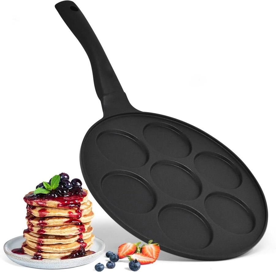 Pannenkoekenpan met 7 gaten Mini koekenpan Ontbijt maken Antiaanbaklaag 265 cm Zwart