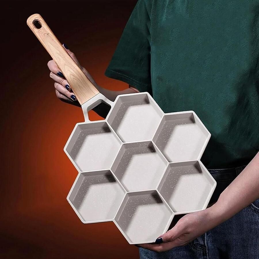 Pannenkoekenpan met 7 gaten Mini koekenpan Ontbijt maken Antiaanbaklaag 7-gaats Zwart