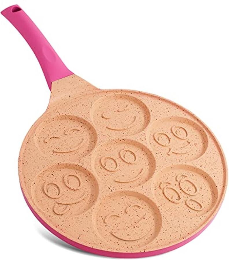 Pannenkoekenpan met 7 Gaten Mini Pannenkoek Bakplaat Ontbijt Maken Lichtgewicht Aluminium 26.7 cm Roze