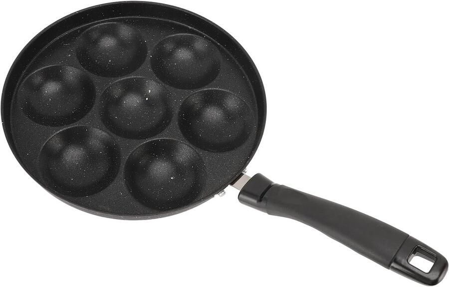 Pannenkoekenpan met 7 Gaten Omelet Pan Ontbijt Maken Anti-aanbaklaag 26cm Diameter Zwart