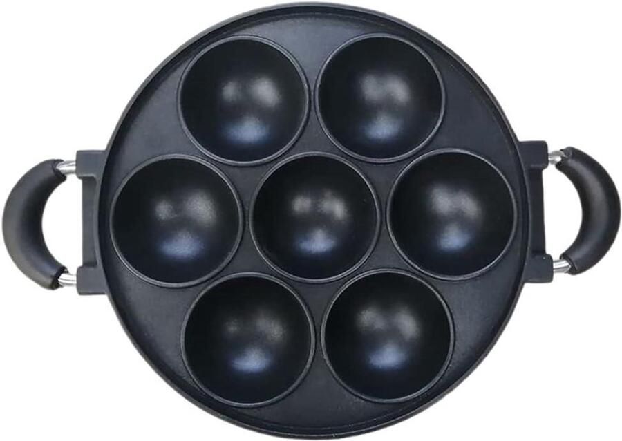 Pannenkoekenpan met 7 Gaten Omeletpan Ei Pan Ontbijt Maken Anti-aanbaklaag Gietijzer 26 cm Diameter Zwart