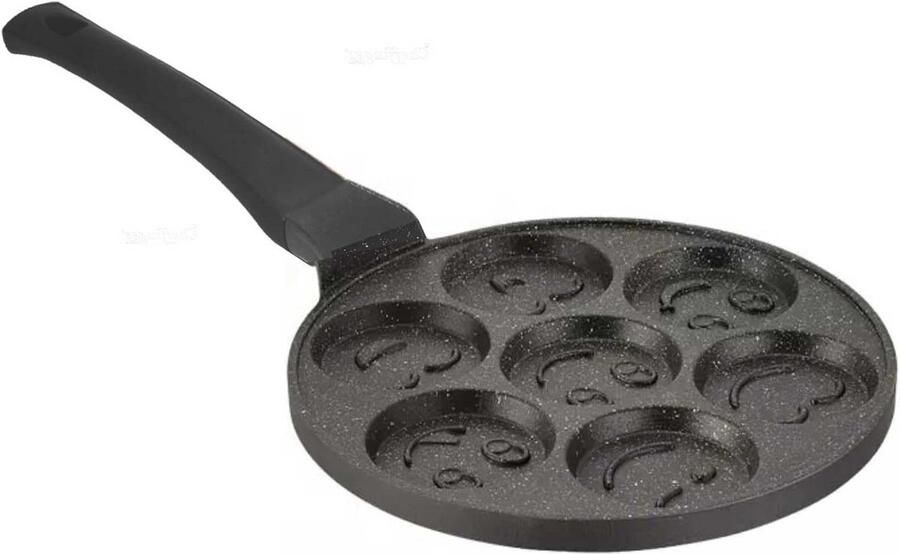 Pannenkoekenpan met 7 gaten Smiley Koekenpan Ontbijt Maken Antiaanbaklaag Ø26 cm Zwart