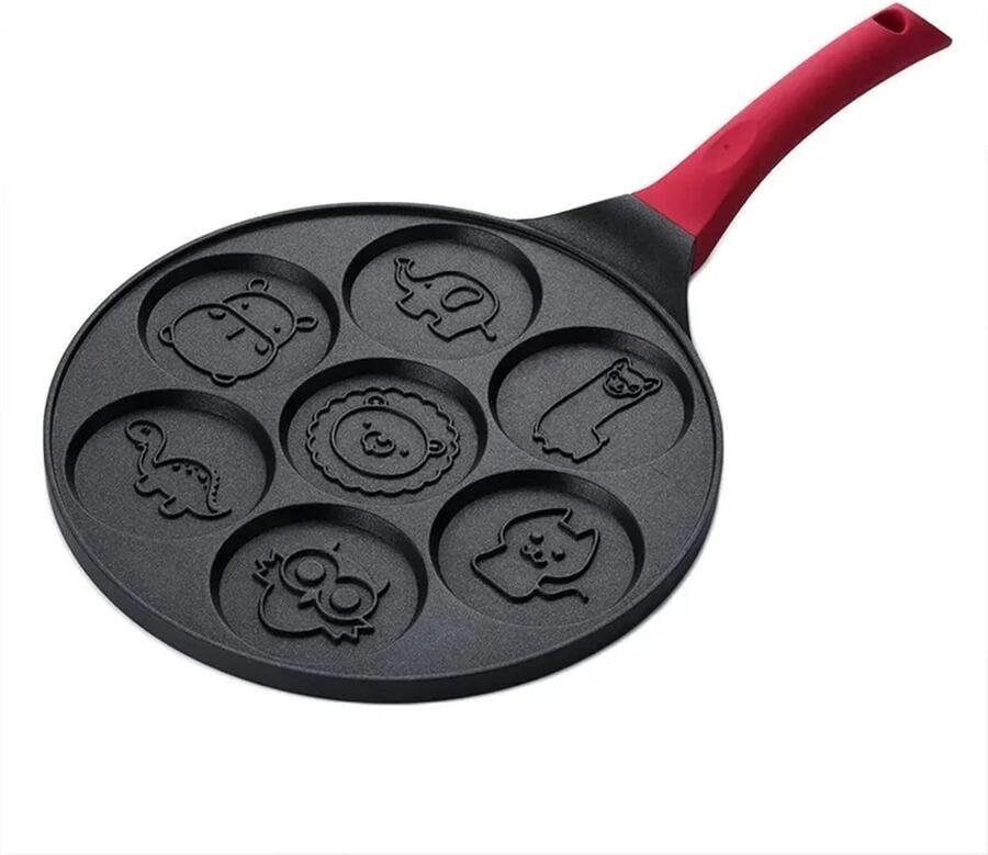 Pannenkoekenpan Met Anti-Aanbaklaag Eierkoekenpan Grillpan Ontbijt Maken 7 Dierenpatronen N.v.t. Rood