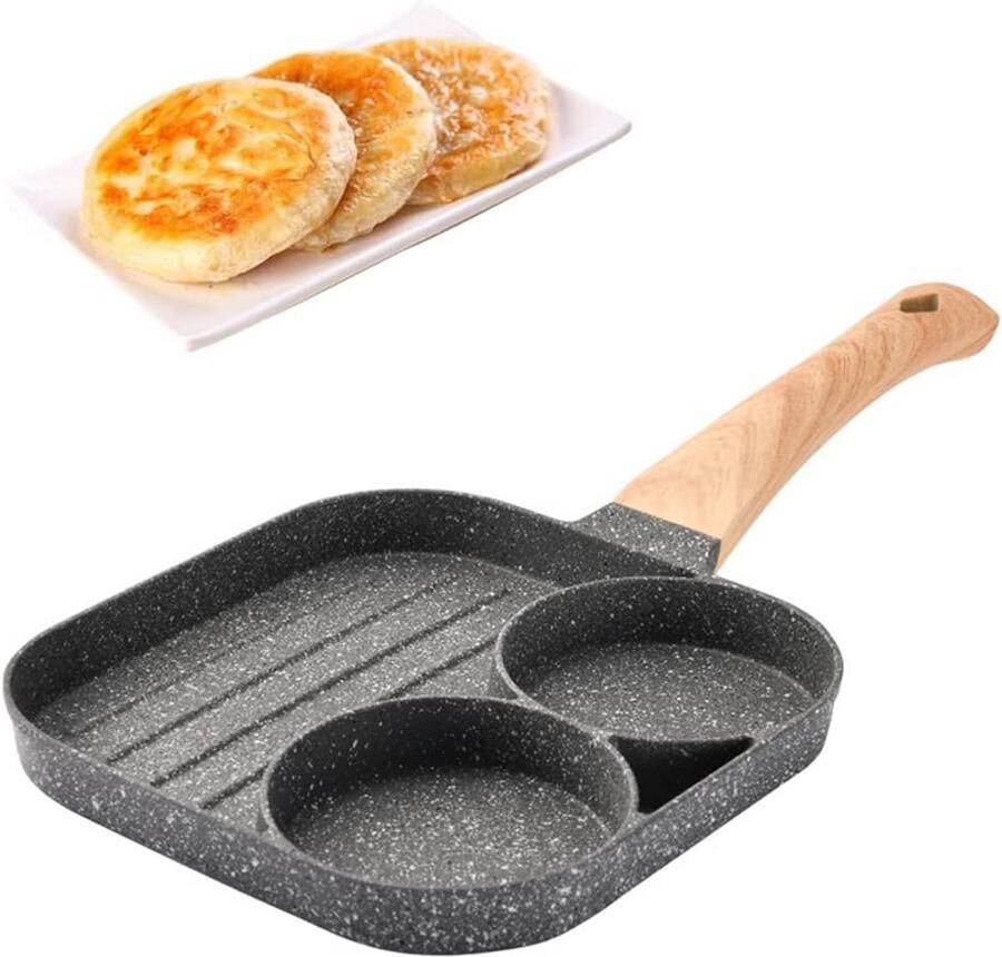 Pannenkoekenpan met Anti-aanbaklaag en Lange Houten Handgreep Geschikt voor Omeletten en Steaks