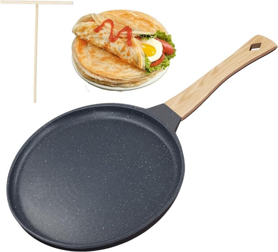Pannenkoekenpan Crêpepan koekenpan Ontbijt maken Granieten antiaanbaklaag 24 cm Zwart