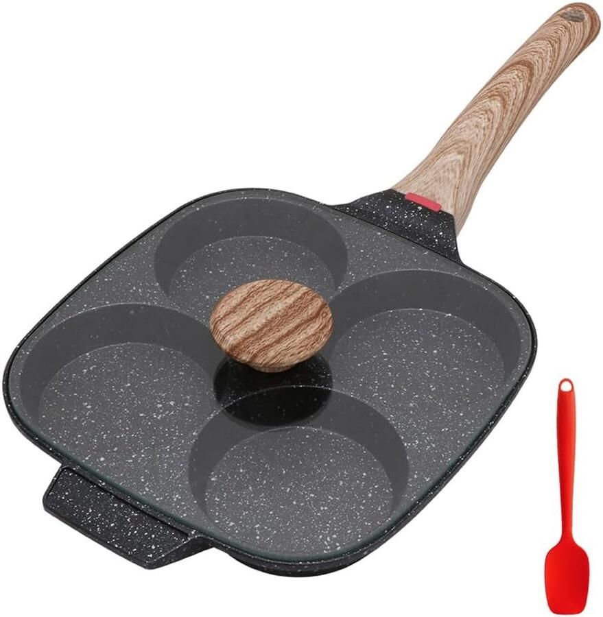 Pannenkoekenpan met Deksel Eierpocheerpan Ontbijt Maken Vier Gaten 4 Koppen Zwart