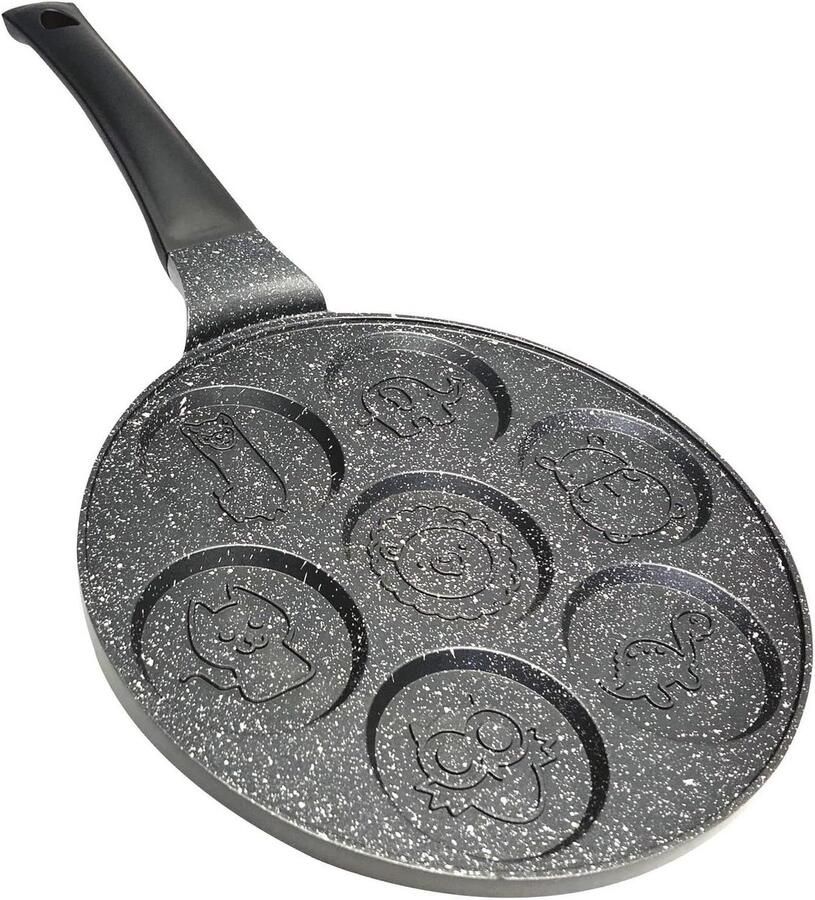 Pannenkoekenpan met Gaten Eierpan Cartoon Leuke Ontbijtjes Maken Antiaanbaklaag Ø26cm Zwart