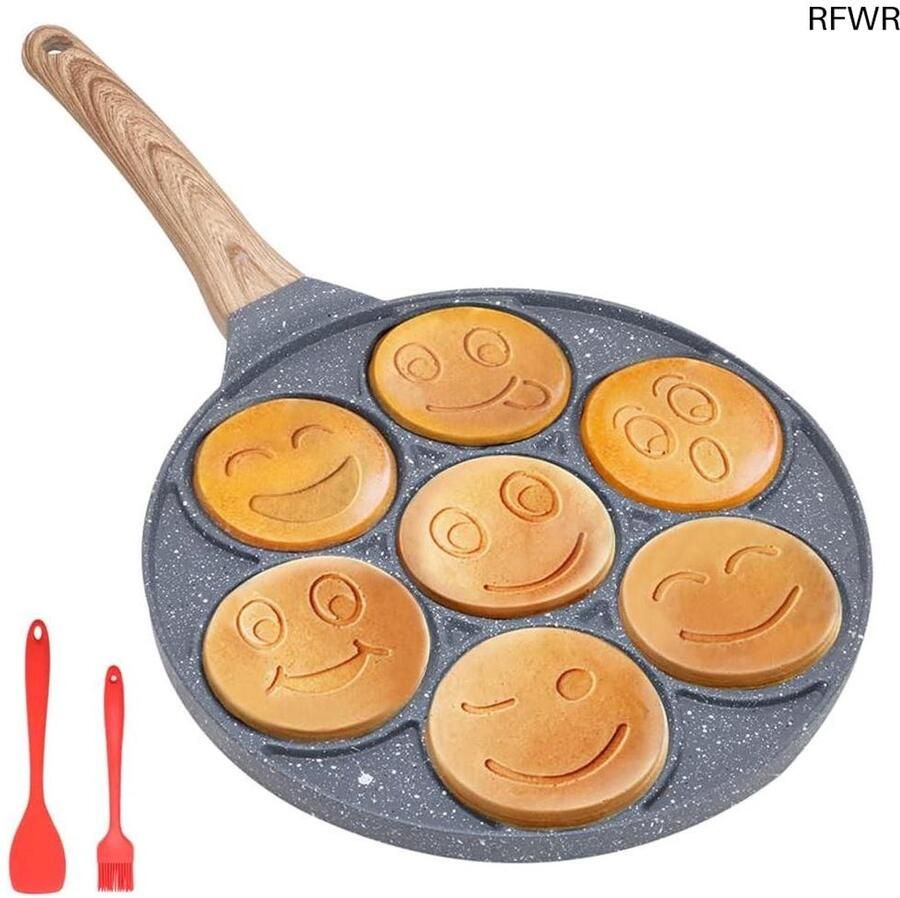 Pannenkoekenpan met Vormpjes Eierpan Smiley Ontbijt Maken 7 Smiley Vormen 26 cm Zwart