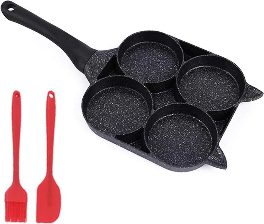 Pannenkoekenpan Mini Ontbijtpan Koekenpan Lekkere Pannenkoeken Bakken Antiaanbaklaag 4 Groeven Standaard