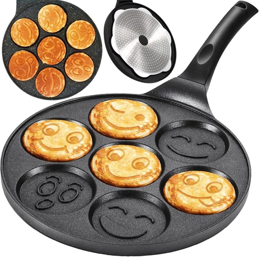 Pannenkoekenpan Mini pannenkoeken Ontbijt Bakken 7 Vormen 26.5 cm Zwart