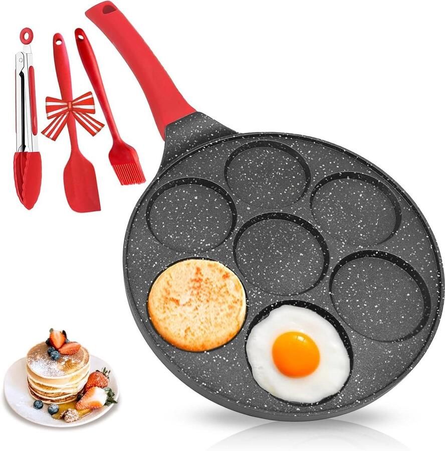 Pannenkoekenpan Mini Pannenkoeken Ontbijt Maken 7 Vormen Tegelijk 43 cm Zwart