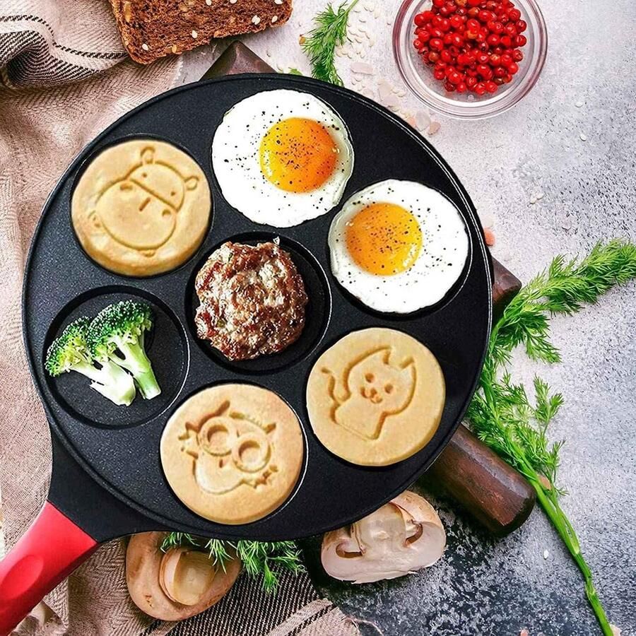 Pannenkoekenpan Oliebollenpan Ontbijt Maken Zeven Dierenvormen 43 cm Zwart