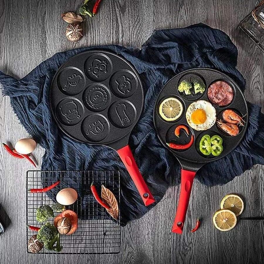 Pannenkoekenpan Omelet Koekenpan Leuke Ontbijtjes Maken 7 Dierenvormen 25 cm Diameter Zwart