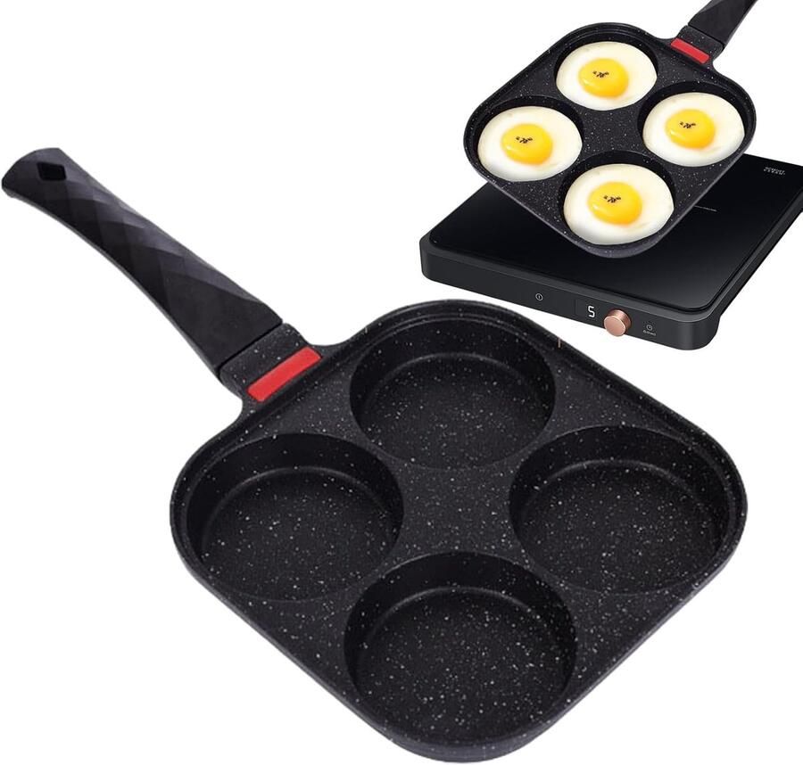 Pannenkoekenpan Omeletpan Koekenpan Ontbijt Maken 4 Kopjes Ontwerp 19x25x37cm Zwart