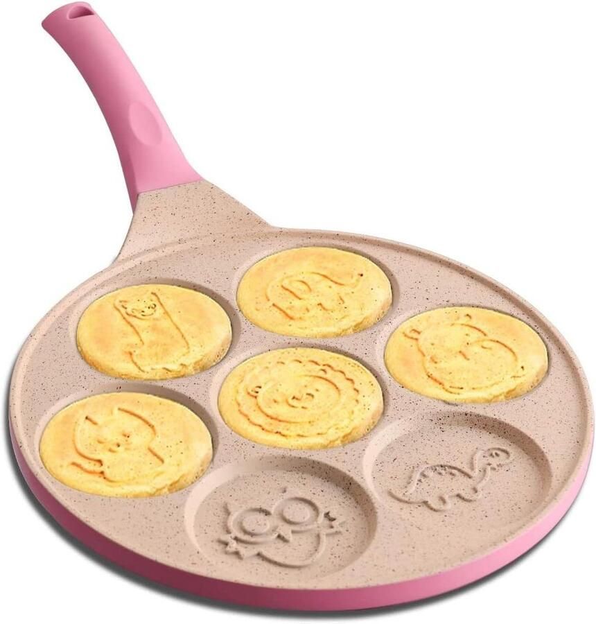 Pannenkoekenpan Ontbijtpan Leuke ontbijtjes maken 7 dieren vormen 26x42cm Roze