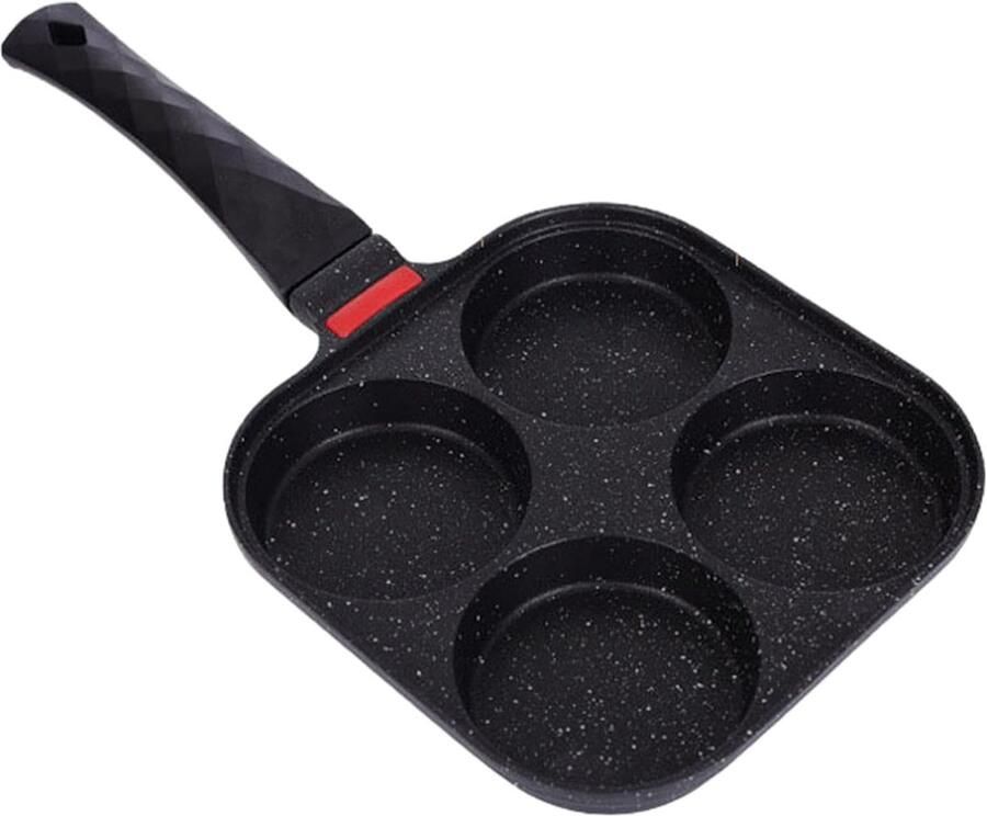 Pannenkoekenpan Ontbijtpan Omeletpan Snel Ontbijt Maken Antiaanbaklaag met 4 kopjes 19 cm Zwart