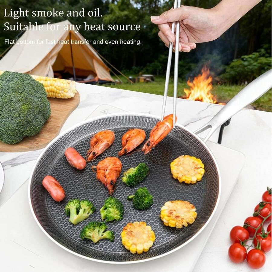 Pannenkoekenpan Roestvrij Staal Crêpe Grillpan Koekenpan Ontbijt Bereiden Honingraat Non-Stick Coating 26 cm Zilver