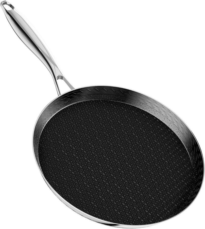 Pannenkoekenpan Roestvrij Staal Crêpespan Koekenpan Lekkere Pannenkoeken Maken Antiaanbaklaag PFOA PFOS-vrij 30 cm Zwart