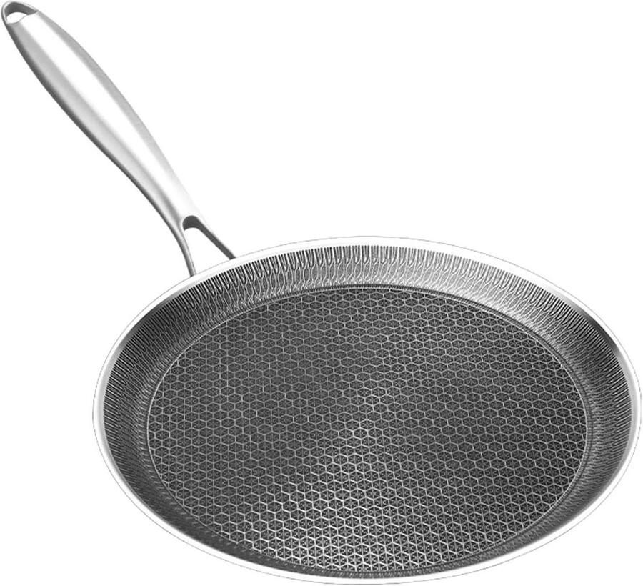 Pannenkoekenpan Roestvrij Staal Honingraat Koekepan Ontbijt Bereiden Gelijkmatige Warmteverdeling 24 cm Zilver