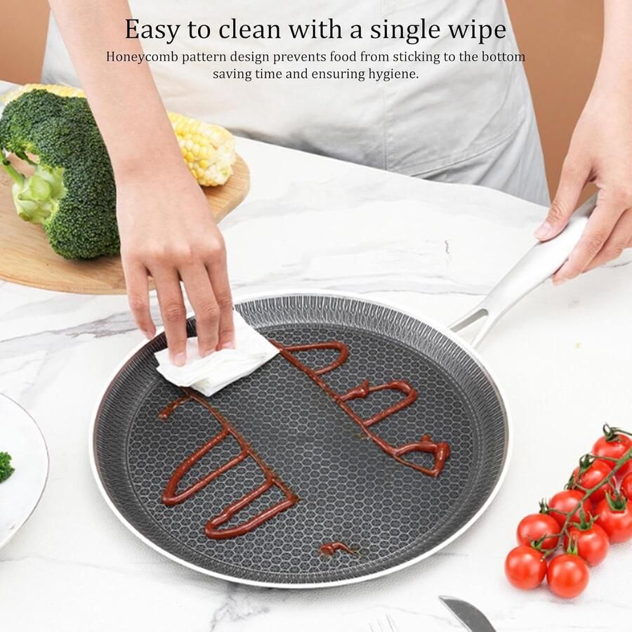 Pannenkoekenpan Roestvrij Staal Honingraatpan Grillplaat Ontbijt Bereiden Verhoogde Rand 24 cm Zilver
