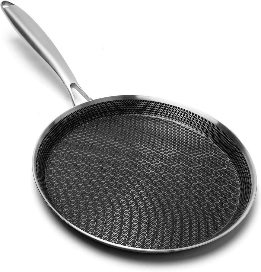 Pannenkoekenpan Roestvrij Staal Omletpan Koekenpan Ontbijt Bakken Honingraat Anti-aanbak 26 cm Zilver