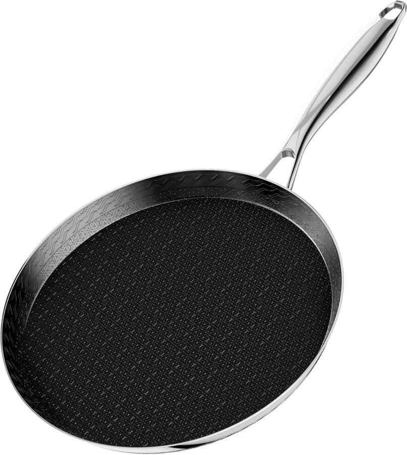 Pannenkoekenpan Roestvrijstaal Crêpespan Koekenpan Lekker Ontbijten Antiaanbaklaag PFOA PFOS-vrij 30 cm Zwart