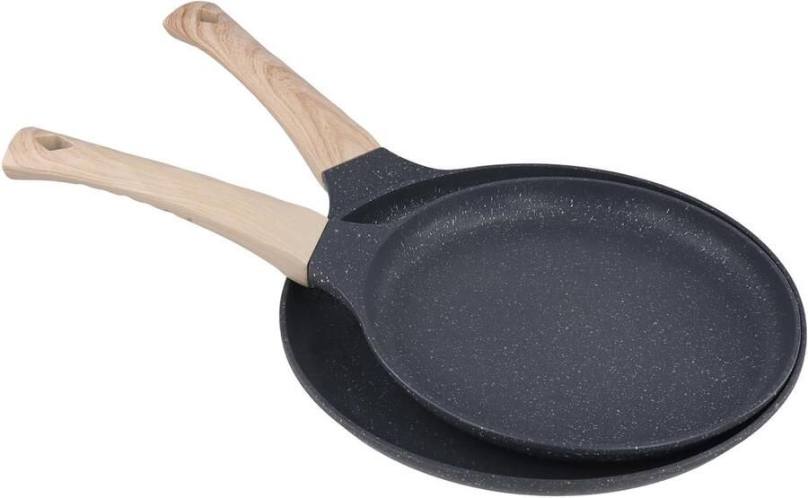 Pannenkoekenpan Set Crêpepan Platte Pan Ontbijt Bakken Anti-aanbaklaag 20 cm en 24 cm Zwart
