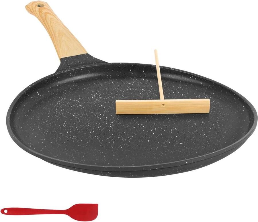 Pannenkoekenpan Set Koekenpan Bakplaat Ontbijt Maken PFOA-vrij Anti-aanbak 24 cm Diameter Zwart