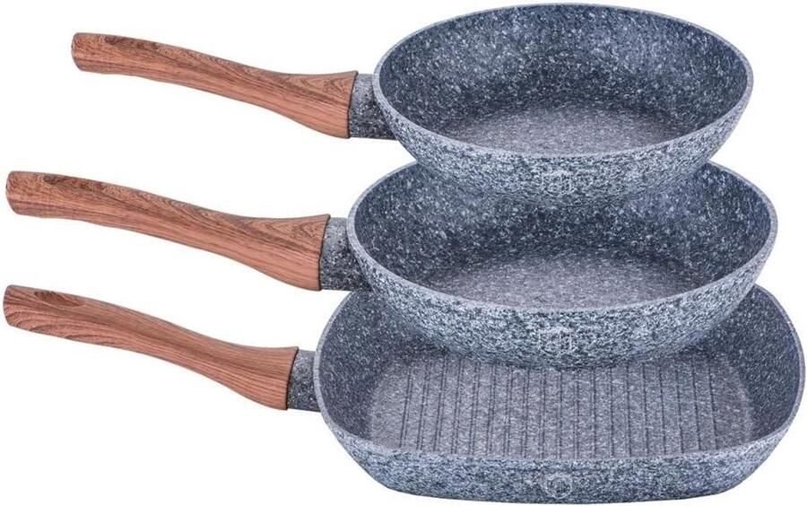 Pannenkoekenpan Set Koekenpan Crêpepan Ontbijt Bakken Graniet Antiaanbaklaag Ø20 cm 24 cm 28x28 cm Grijs Bruin