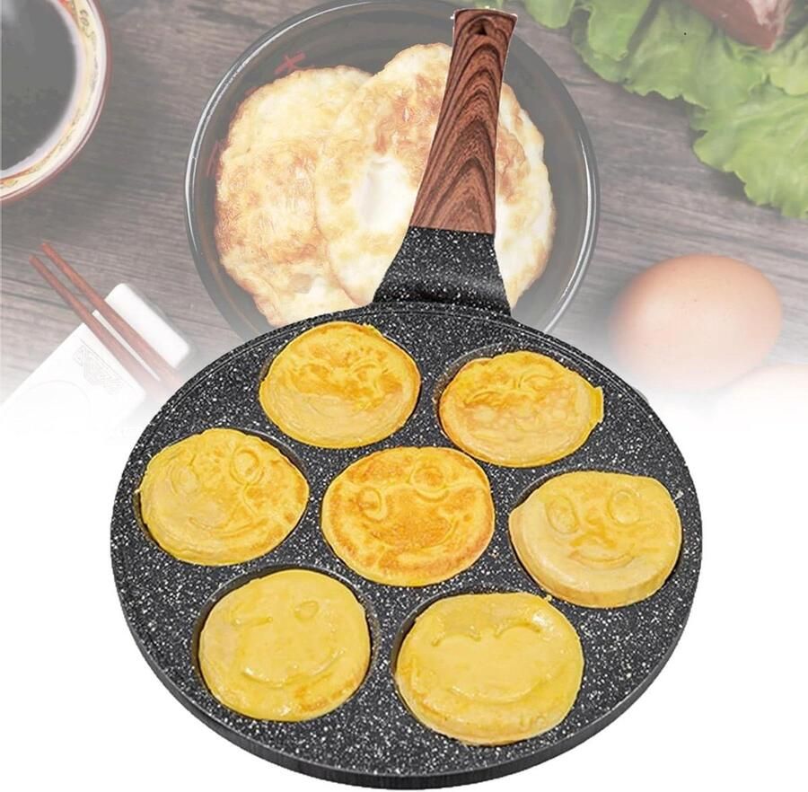 Pannenkoekenpan Smiley Eierkoekenpan Maker Leuke Ontbijtjes Maken Zeven Smiley Vormen Met Handvat Zwart