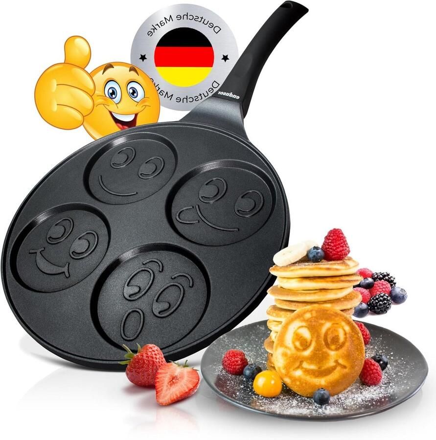 Pannenkoekenpan Smiley Eierpan Motief Leuke Maaltijden Maken 3-laags Anti-aanbaklaag Diameter 26 cm Zwart