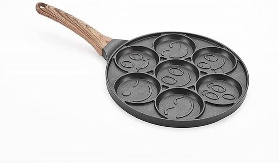 Pannenkoekenpan Smiley Flapjack Bakplaat Ontbijt Maken 7 Gezichten Tegelijk 47x26.5 cm Zwart