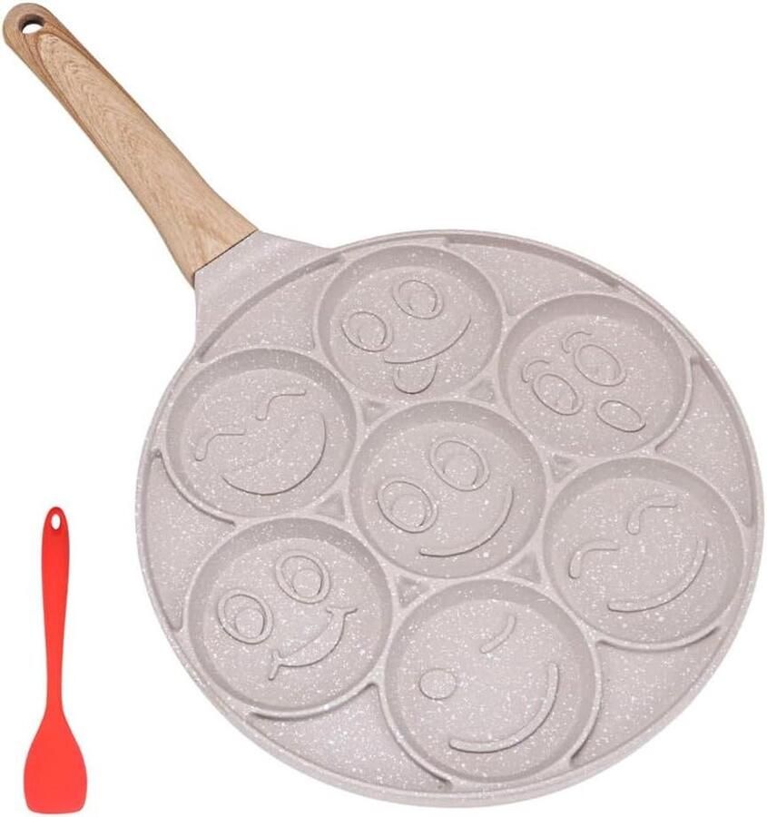 Pannenkoekenpan Smiley Koekenpan 7 Gaten Ontbijt Maken Antiaanbaklaag 26 cm Wit