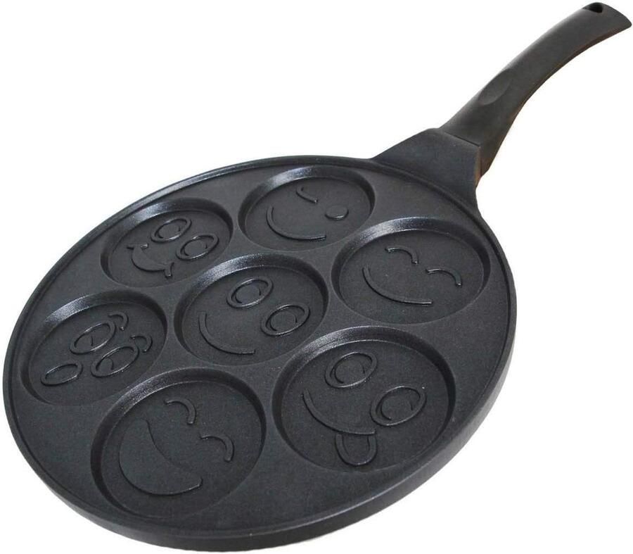 Pannenkoekenpan Smiley Koekenpan Eieren Ontbijt Maken Anti-aanbaklaag 26 cm Zwart