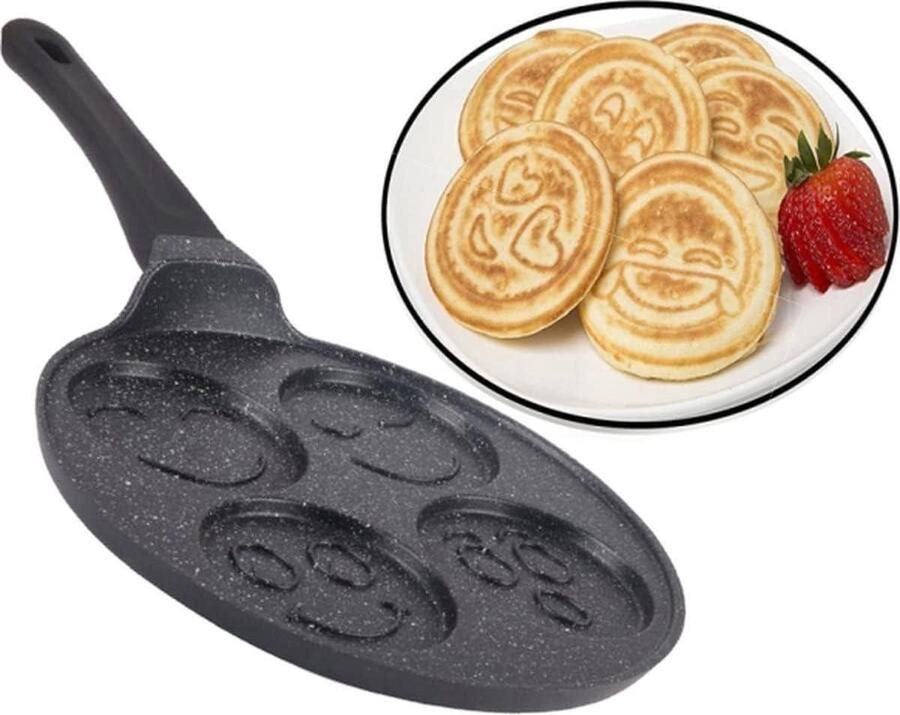 Pannenkoekenpan Crêpepan Emoji Lekkere Pannenkoeken Maken Marmeren Anti-aanbaklaag 27 cm Diameter Zwart