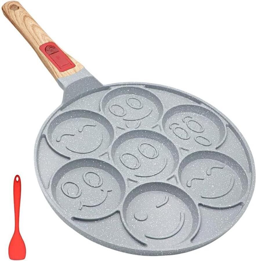 Pannenkoekenpan Smiley Pannenkoeken Ontbijt Maken 7 Gaten Niet gespecificeerd Blauw