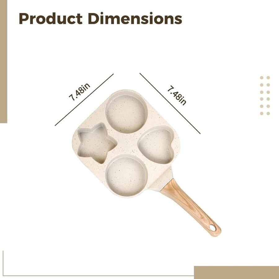 Pannenkoekenpan Vier Gaten Hartvormig Ontwerp Ontbijt Maken Antiaanbak Steencoating 7 Inch Beige
