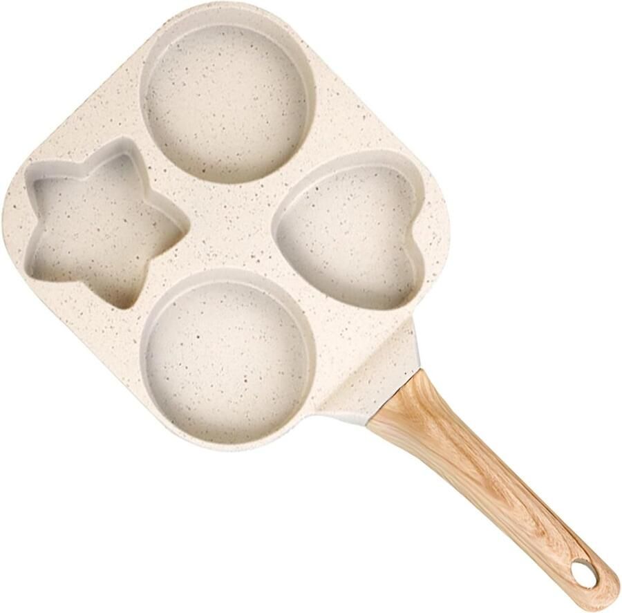 Pannenkoekenpan Vier Gaten Hartvormig Ontwerp Ontbijt Maken Antiaanbak Steencoating 7 Inch Beige