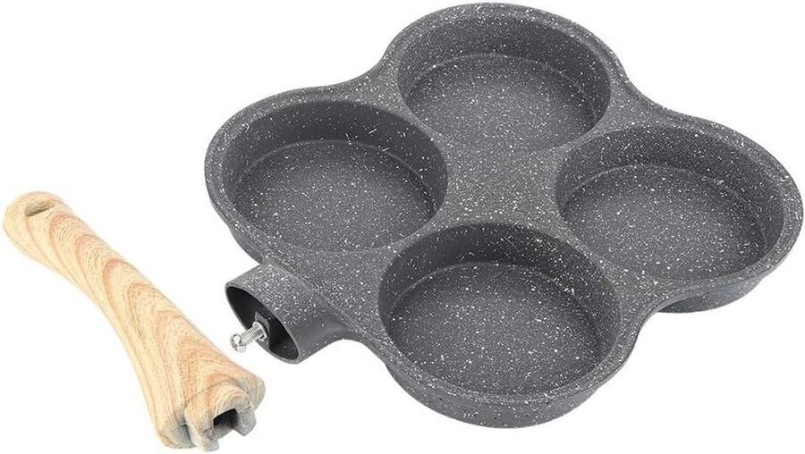 Pannenkoekenpan Vier Gaten Omelet Pan Ontbijt Maken Anti-aanbak Coating 36.5x19.5cm Zwart