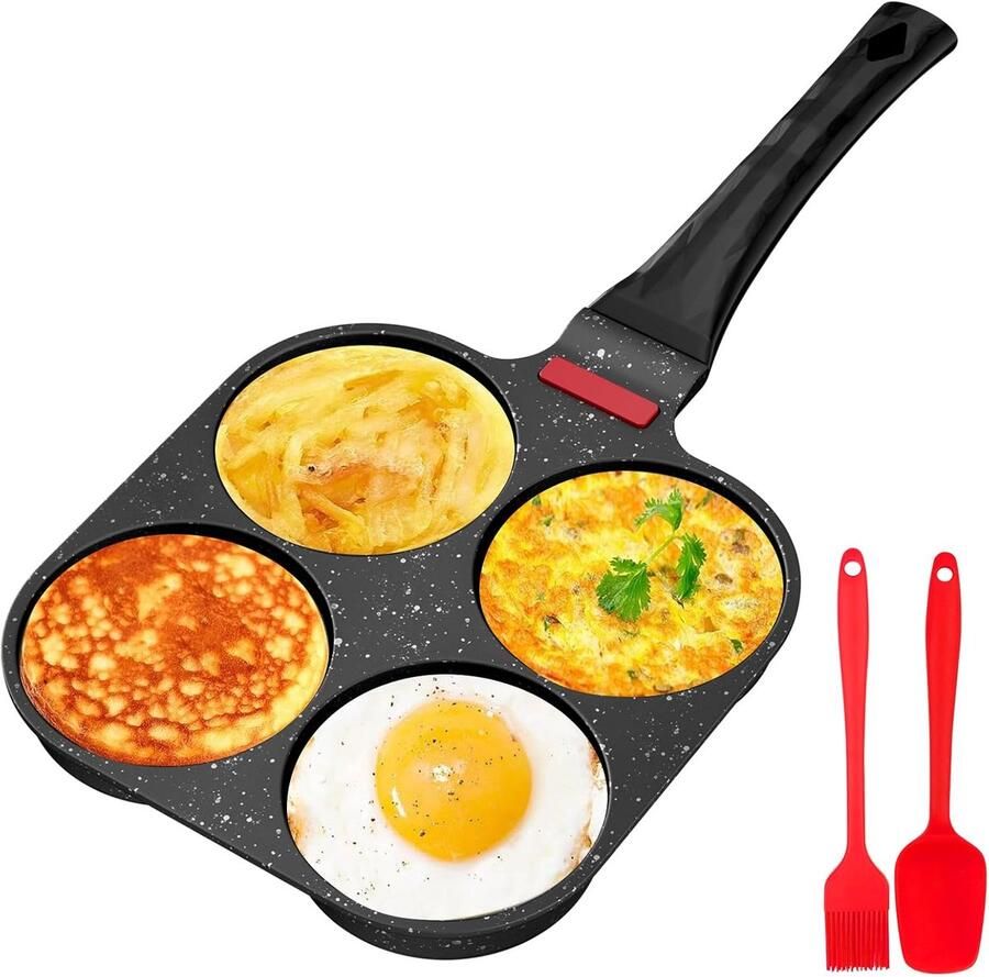 Pannenkoekenpan Vier Gaten Omeletpan Koekenpan Ontbijt Maken Antiaanbaklaag 4 Gaten Zwart