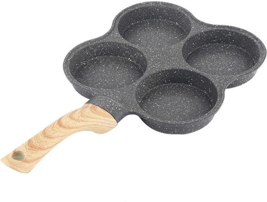 Pannenkoekenpan Vier Gaten Omeletpan Ontbijtpan Snel Ontbijt Maken Antikleef Coating 36.5x19.5x2.5 cm Zwart