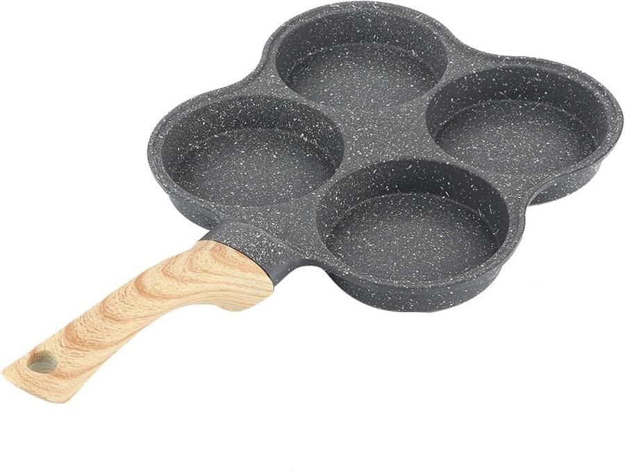 Pannenkoekenpan Vier Gaten Omeletpan Ontbijtpan Snel Ontbijt Maken Antikleef Coating 36.5x19.5x2.5 cm Zwart