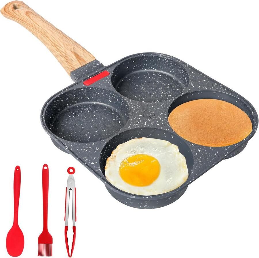 Pannenkoekenpan voor 4 stuks met antiaanbaklaag Inclusief Spatel en Borstel Geschikt voor Inductie