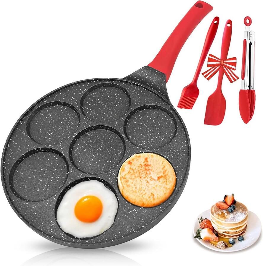 Pannenkoekenpan Zilver Mini Pannenkoek Pan Ontbijt Maken 7 Zilveren Dollar Vormen 25.5 cm Zwart