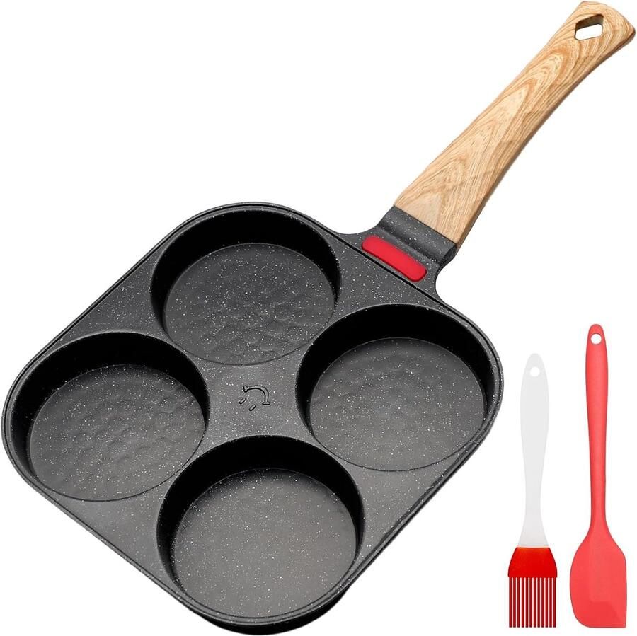 Pannenkoekenpan Zwart 4 Gaten Antikleefstof Aluminium voor Eieren Voor Ontbijt