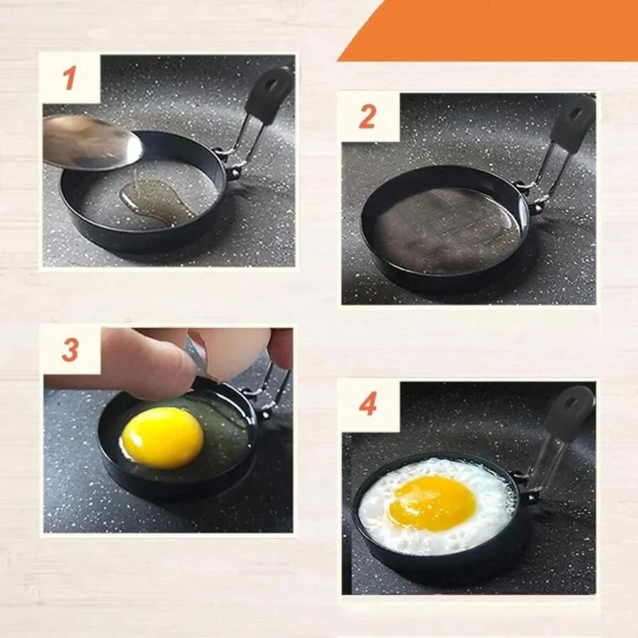 Pannenkoekenring Eierring Omeletvorm Ontbijt Maken Roestvrijstaal 9.5 cm diameter Zwart